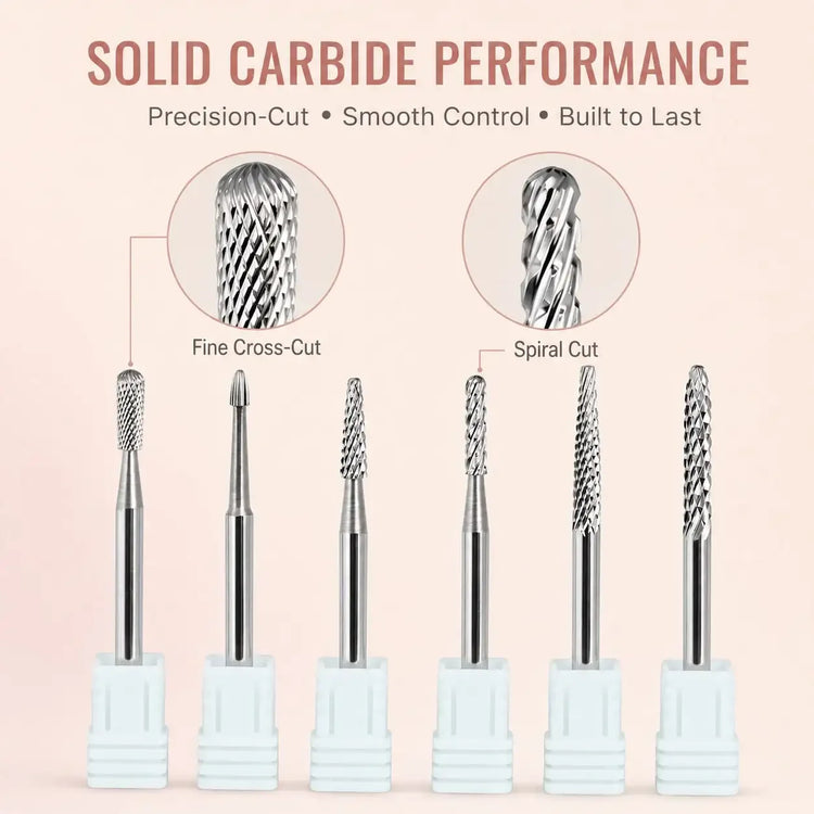 6PCS Tungsten Carbide Nail Drill Bit Set for Cuticle Prep, Professional Manicure Bits for Sidewalls, Dead Skin and Nail Surface Cleaning, with Individual Storage Bases, Salon Nail Art Tools
