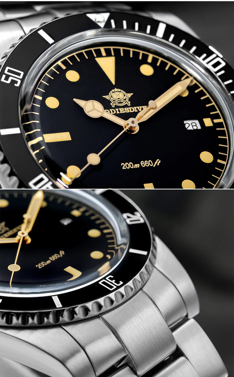 ADDIESDIVE 39mm Men's Analog Quartz Watch Ceramic Bezel K1 Domed Glass 200m Water Resistance C3 Super Luminous  Men's Dive Watch