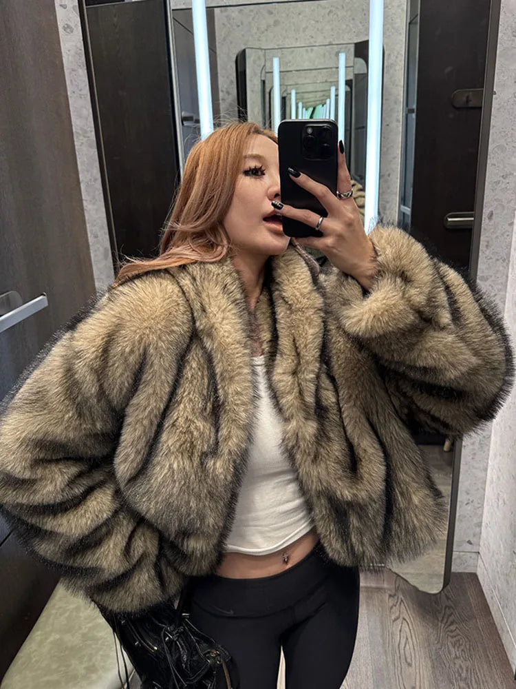 ZADORIN Oversized Fluffy Brown Faux Fur Coat Woman Clothes Winter Lapel Long Sleeve Short Fur Jackets for Woman Tops Outerwears