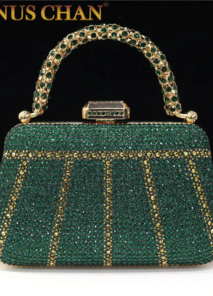 Popular In Nigeria Exquisite Evening Bags With Diamond Design Fashion Handle Clutch Rhinestone Embellished Long Chain Bag PlatiNum