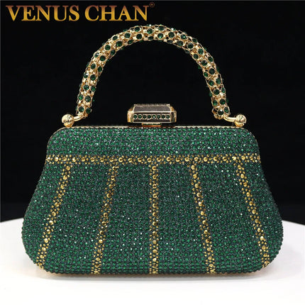 Popular In Nigeria Exquisite Evening Bags With Diamond Design Fashion Handle Clutch Rhinestone Embellished Long Chain Bag PlatiNum
