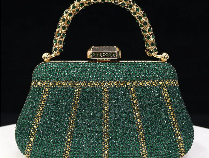 Popular In Nigeria Exquisite Evening Bags With Diamond Design Fashion Handle Clutch Rhinestone Embellished Long Chain Bag PlatiNum