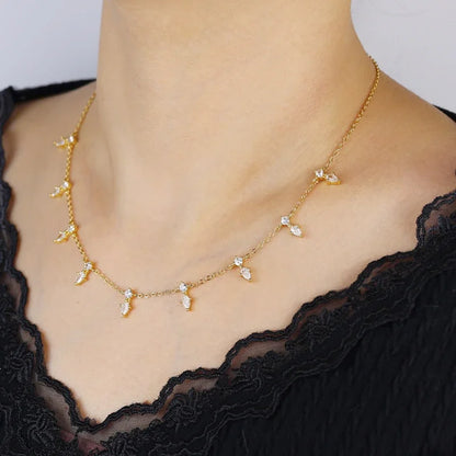 5A Goccia Cubic Zirconia CZ Collana a spina di pesce per le donne Catena color oro Girocollo Gioielli di moda con maglie a catena a serpente geometrico