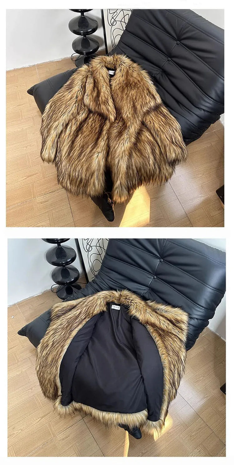 ZADORIN New in Coats & Jackets Luxury Winter Clothes Woman Lapel Long Brown Faux Fur Coat Loose Fluffy Jacket Woman Fur Coats