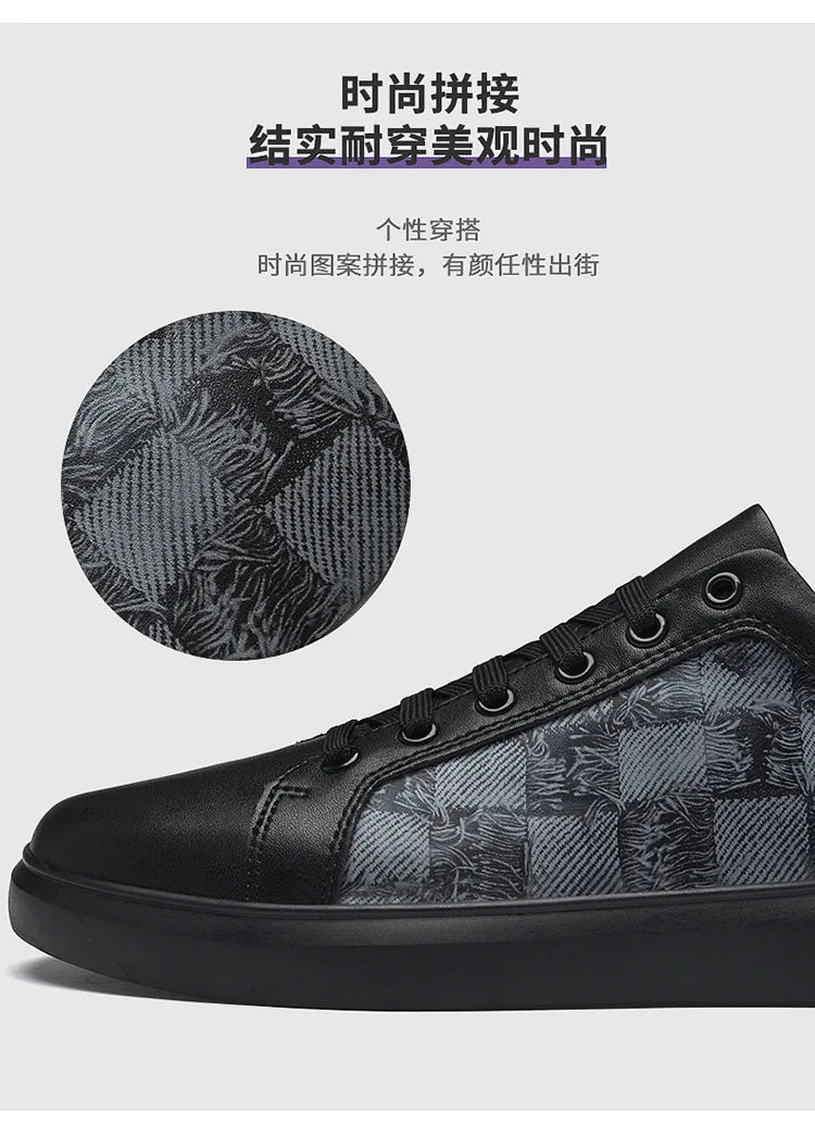 Europe New Shoes for Men Genuine Leather Casual Shoes Cool Black Flat Skateboard Shoes Street Fashion Sneakers