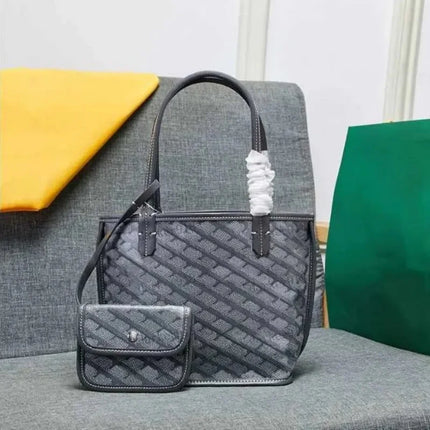 Borsa da Shopping in Vera Pelle di Alta Qualità per Donna, 20cm, Set di 2 Pezzi con Piccolo Portamonete