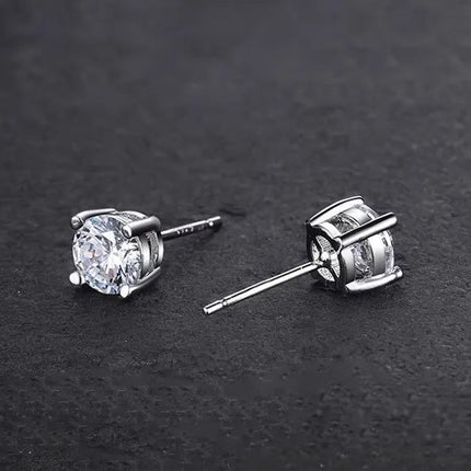 925 Sterling Silver Classic Fashion 4mm 5mm 6mm 7mm 8mm Five Claws Zircon Stud Earrings For Women Men Gift Oorbellen PlatiNum
