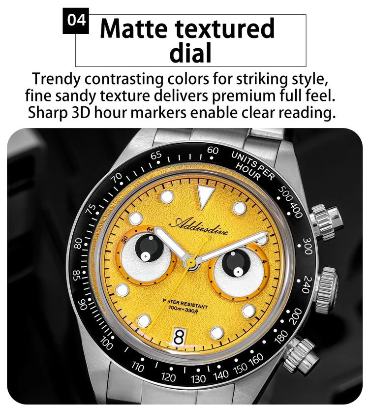ADDIESDIVE New Men Watch AD2557 Luxury Chronograph VK64 Quartz Wristwatch Ceramic Bezel Luminous Dive 100m Waterproof 40mm Watch