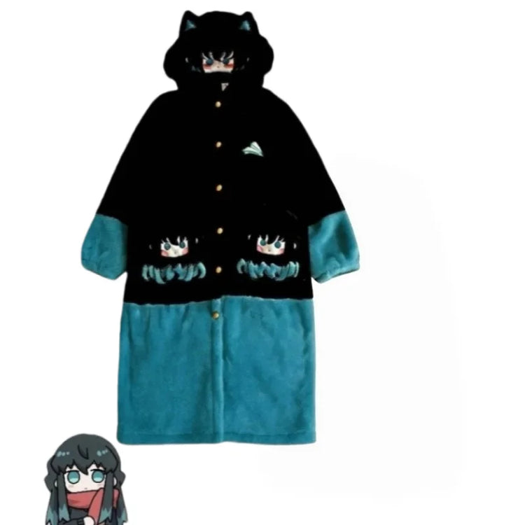 Demon Slayer Kanroji Mitsuri Tokito Muichiro Women Autumn Winter Loungewear Coral Fleece Robe  Love Hashira Cosplay Home Pajamas