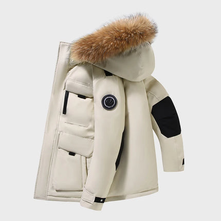 Winter -30 Degree Down Jacket Men Down Cotton Parkas Coat Mid-length Large Fur Collar Male Thicken Coat Snow Overcoat Parka