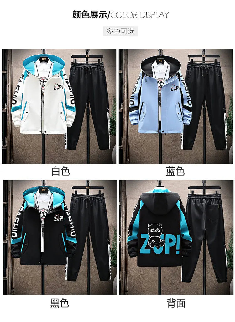 Spring Autumn Men Tracksuit Set Casual Sportswear Hooded Jackets Pants 2 Piece Sets Hip Hop Running Sports Suit