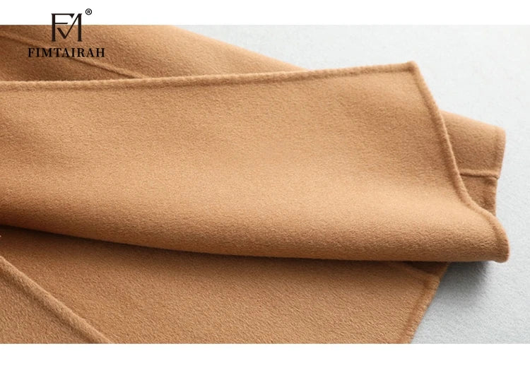 Fimtairah 100% Wool Coat women's Autumn/Winter   coat women's mid-length over the knee   slim   wo new double-sided