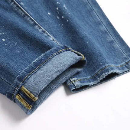 2025 Men's Ripped Jeans Luxury Brand Light Blue Holes Long Trousers Quality Male Fashion Stretch Slim Pants Men Skinny Jeans PlatiNum