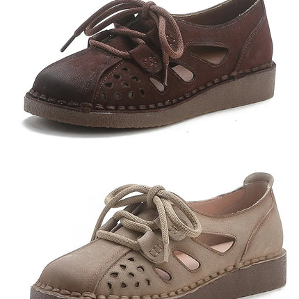 Women's Leather Slip-on Sandals 2026 New Style, Women's Thick Sole Sandals, Retro Mom Style Shoes with Holes, Women's Luxury Sandals