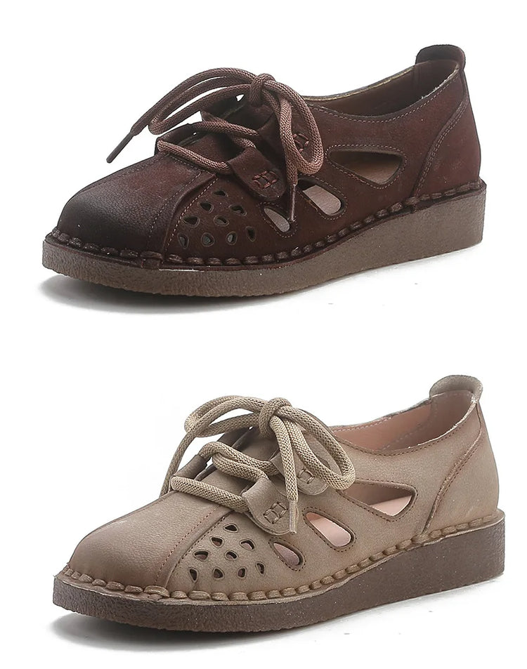 Sandali Slip-on in Pelle da Donna 2026 Nuovo Stile, Sandali con Suola Spessa da Donna, Scarpe Retrò Stile Mamma con Fori, Sandali di Lusso da Donna