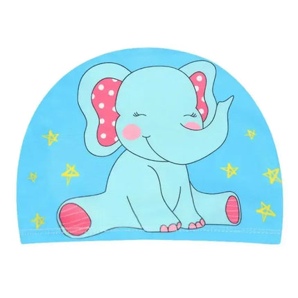 Kids Swim Cap Stretchy Fabric Cute Cartoon Long Hair Adorable Children Protect Ears Pool Hat for Boys and Girls