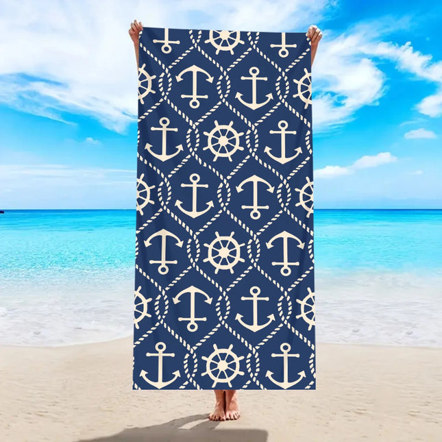 1pc Ocean Element Printed Beach Towel, Starfish Boat Anchor Gym Workout Towel For Travel Pool Yoga