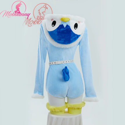 MOBBUNNY PM Derivative Kawaii Fluffy Bodycon Romper Plush Bodysuit Long Sleeve Hooded Jumpsuit with Cape Belt Cosplay Costume
