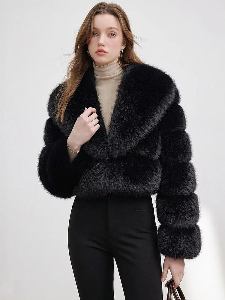 ZADORIN Luxury Big Collar Spliced Cropped Faux Fur Coat Woman Clothing Thicken Furry Faux Fur Jacket Winter Fur Coats Top Mujer