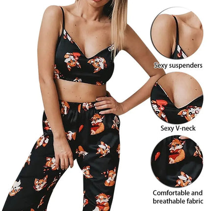 Pigiama da donna in raso di seta Set scollo a v senza maniche Top Sleepwear indumenti da notte pigiama con stampa lavanda Sexy abbigliamento per la casa abbigliamento da casa