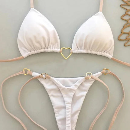 Nuovo costume da donna bikini bianco tinta unita costume da bagno alla moda con lacci a vita bassa set da due pezzi platinumshop