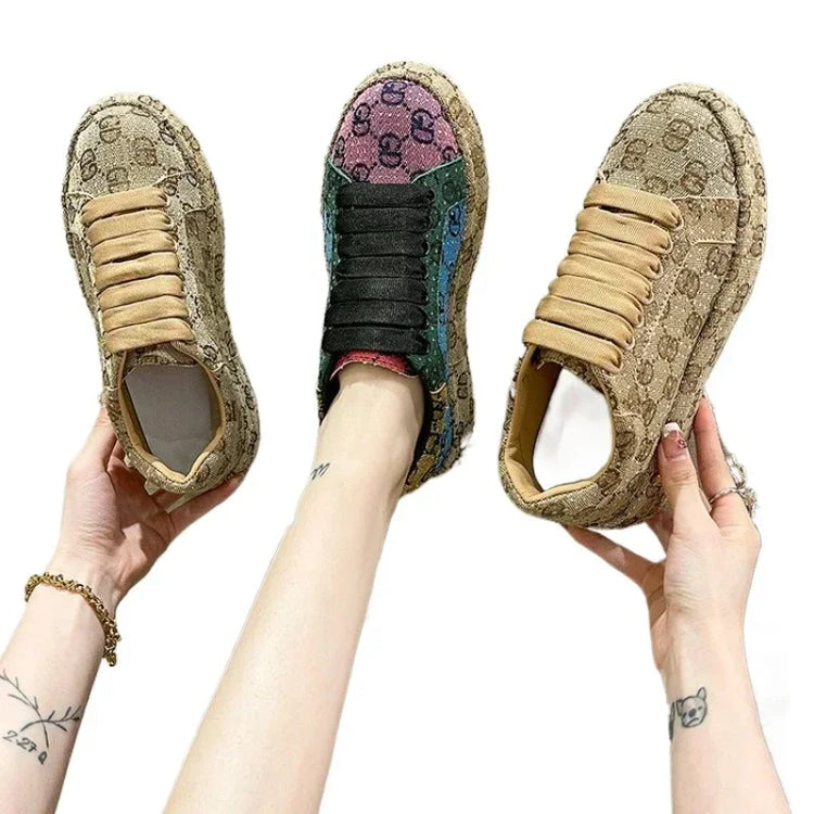 Spring 2025 New Khaki Crystal Women's Sneakers Fashion Versatile Casual Ladies Party Shiny Female Shoes