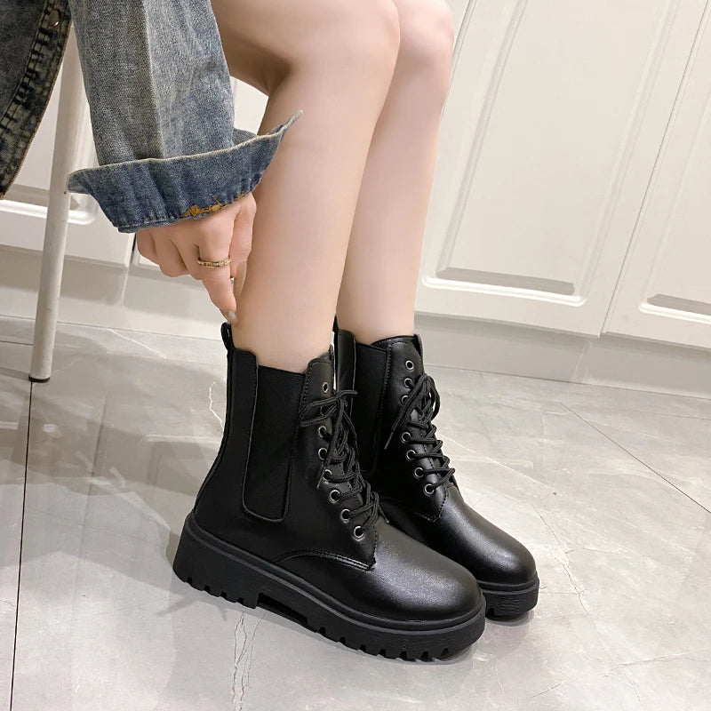 2024 Spring New Women's Shoes Comfortable Fashion Boots Women's Short Boots Mid-Heel Thick Heel Round Toe Chelsea Boots