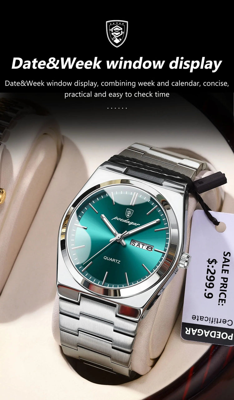POEDAGAR Orologi da uomo di lusso Impermeabile luminoso Data Settimana Orologio da uomo in acciaio inossidabile Moda casual Orologio da polso da uomo al quarzo Reloj platinumshop