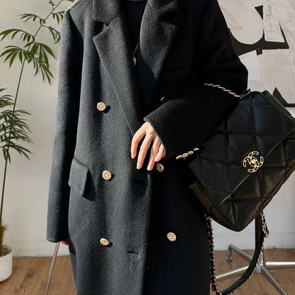 High-end Thick Double-sided Wool Coat Female Fashion Long  Autumn Winter Lapel Double Breasted Wool Coat Women Loose Outerwear