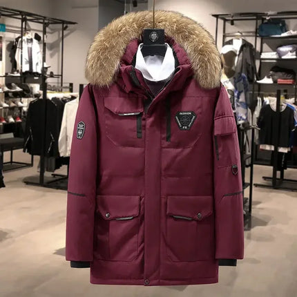 Men Hooded Fur Collar Down Coats Puffer Jackets Winter Casual Duck Down Coats Quality Male Outdoor Windproof Winter Warm Parkas