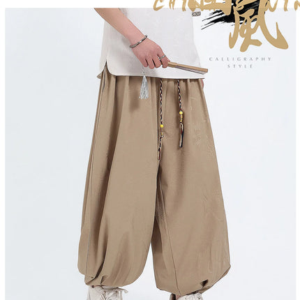 Pantaloni Estivi da Uomo Stile Cinese in Seta Ghiaccio con Motivo Drago Ukiyo-e, Comodi e Trendy, Pantaloni Casual Oversize da Uomo