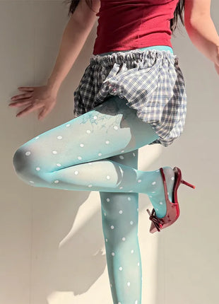 Calze in Seta a Pois Grandi Colorate, Sexy Stampa a Pois, Ultra Sottili, Collant da Donna, Accessori per Gonna JK