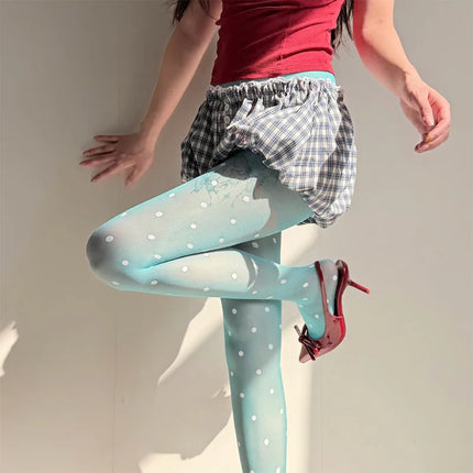 Colorful Large Polka Dot Silk Stockings, Sexy Polka Dot Print, Ultra-Thin, Women's Tights, JK Skirt Accessories