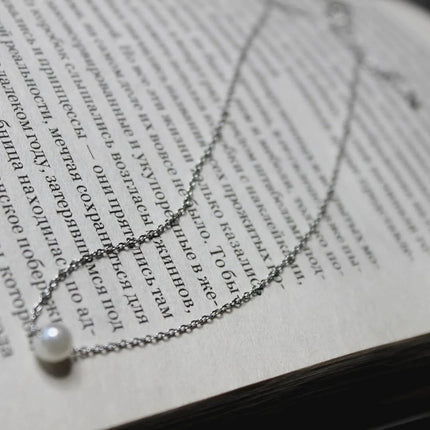 e-Manco Stainless Steel Choker imitated  Pearl Necklaces for Women Gold Color Layered Chain Necklace Jewelry PlatiNum