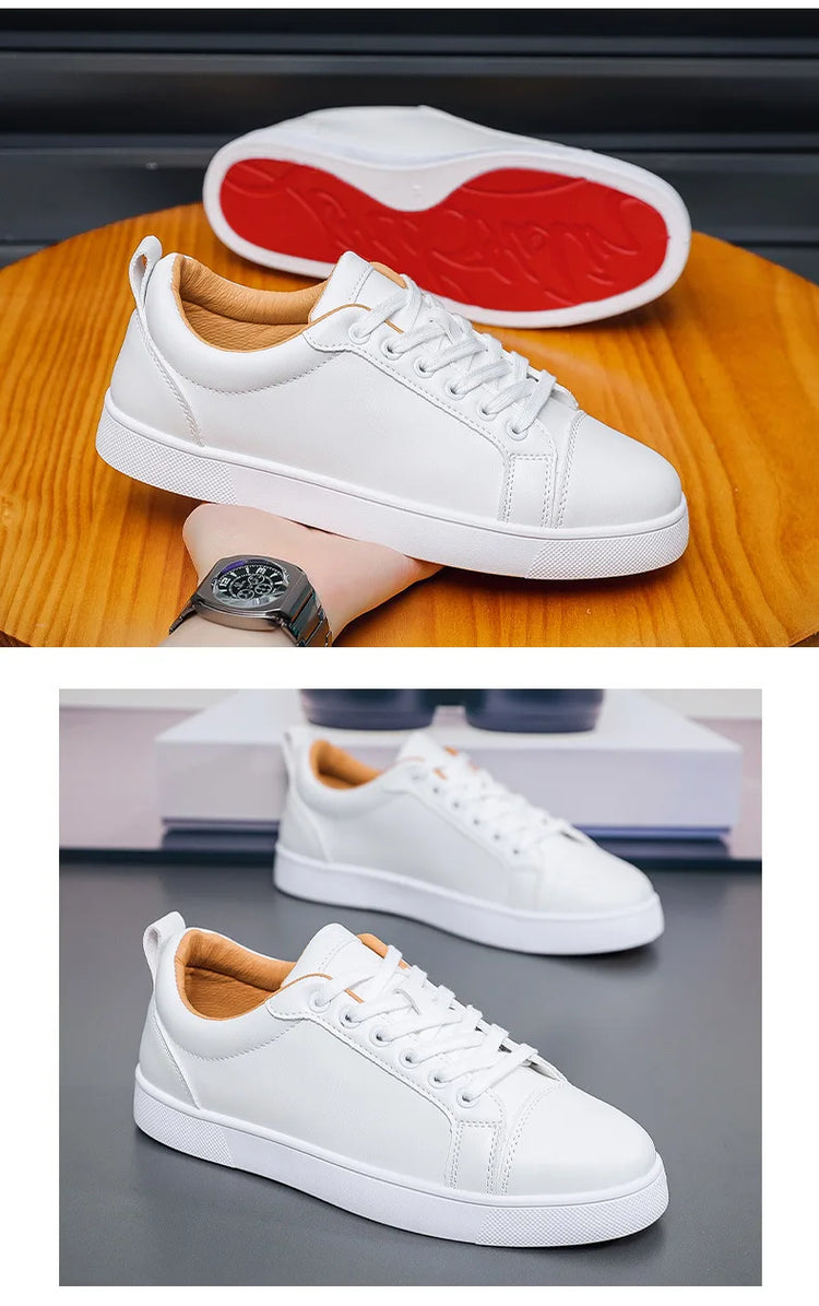 Men's High-End Casual Red Sole Board Oes Waterproof Sports Commuter Busin White Oes Simple Design Versatile Briti Sle