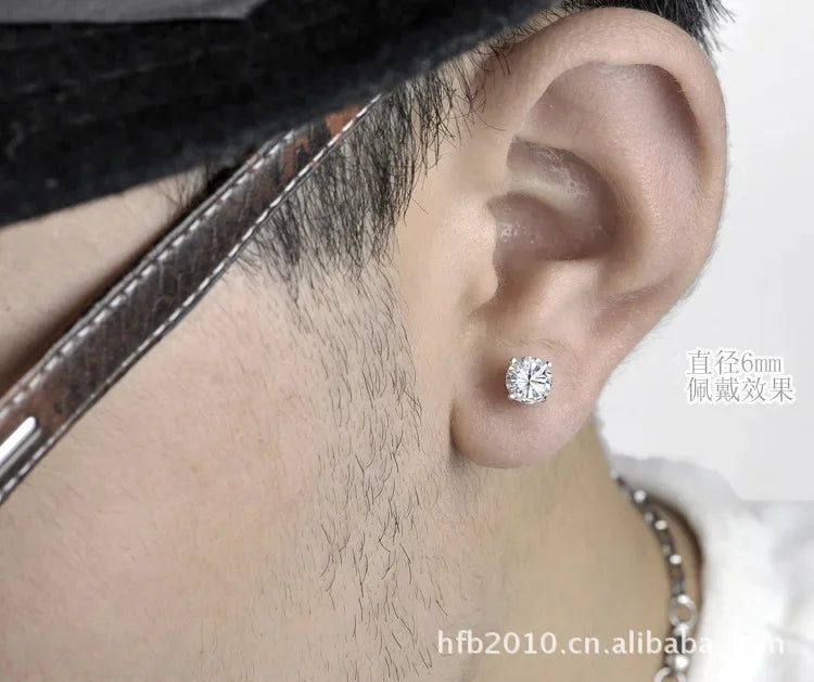 925 Sterling Silver Classic Fashion 4mm 5mm 6mm 7mm 8mm Five Claws Zircon Stud Earrings For Women Men Gift Oorbellen PlatiNum