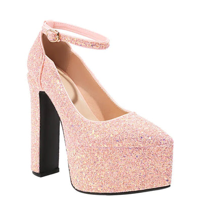 Ochanmeb Bling Bling Silver Gold Glitter Shoes Woman Ultra High Heels Platform Buckle Sequin Red Pumps Ladies Party Prom Wedding PlatiNum