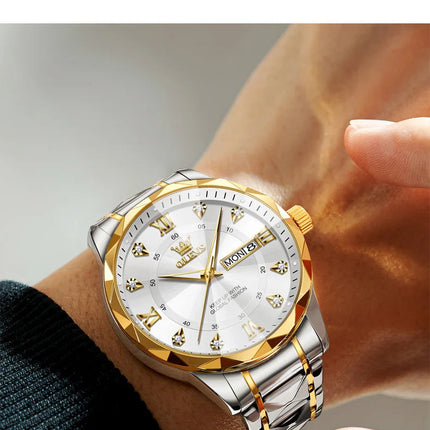 OLEVS Orologio da uomo al quarzo originale Orologio da uomo di lusso con calendario aziendale alla moda in acciaio inossidabile Orologio da specchio a forma impermeabile platinumshop