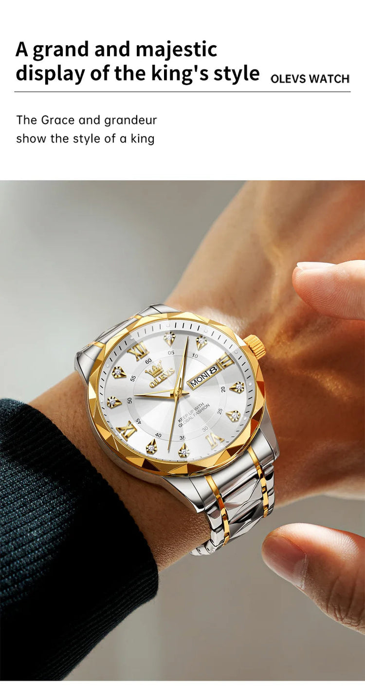 OLEVS Orologio da uomo al quarzo originale Orologio da uomo di lusso con calendario aziendale alla moda in acciaio inossidabile Orologio da specchio a forma impermeabile platinumshop