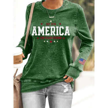 ilstile Women's America 250 Years Print Hoodies Autumn Outdoor Long Sleeve Casual Loose Round Neck Sports Sweatshirts Hot Sale