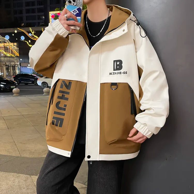 Fashion 2026 Spring Autumn Men's Hooded Casual Jacket Outdoor Windproof Loose Technical Coat Youth Streetwear Top Parka Clothing