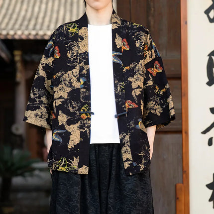 Camicie in Lino Stile Etnico con Stampa Yukata per Uomo e Donna, Abbigliamento Asiatico, Kimono Giapponese Harajuku, Camicie Retrò da Uomo