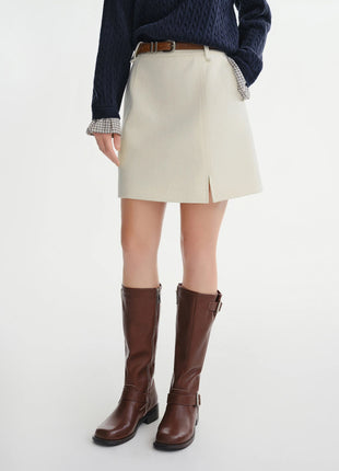 DUSHU Classic Long and Short Elastic Waist A-line Skirt 2025 Winter Skirt for Women Solid Simple Commuting Office Ladies College PlatiNum