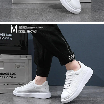 2026 Men's Casual Shoes Spring and Autumn Flat-soled Casual Leather Shoes Sports Shoes Black and White Men's Thick-soled Shoes