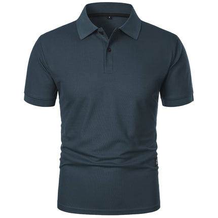 Men's Casual Short Sleeve Button-Up Lapel Solid Color T-Shirt