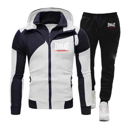Everlast 2025 Spring Autumn Popular Comfortable Sports Sets Men's Cardigan Zipper Splicing Hoodies+Casual Sweatpants Suit PlatiNum