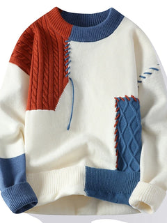 2025 New Patchwork Sweater Trend High Street Fashion Autumn and Winter Warm Men's Top Hip-hop Street Clothing