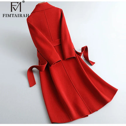 Fimtairah 100% Wool Coat women's Autumn/Winter   coat women's mid-length over the knee   slim   wo new double-sided