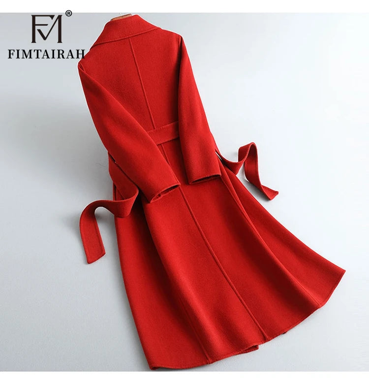Fimtairah 100% Wool Coat women's Autumn/Winter   coat women's mid-length over the knee   slim   wo new double-sided