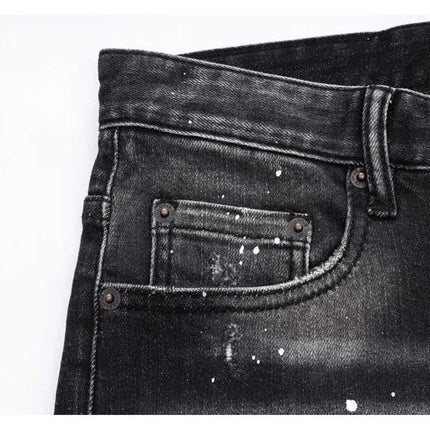 Street Designer Fashion Men Jeans High Quality Retro Black Gray Stretch Slim Fit Ripped Jeans Men Brand Vintage Y2K Denim Pants PlatiNum